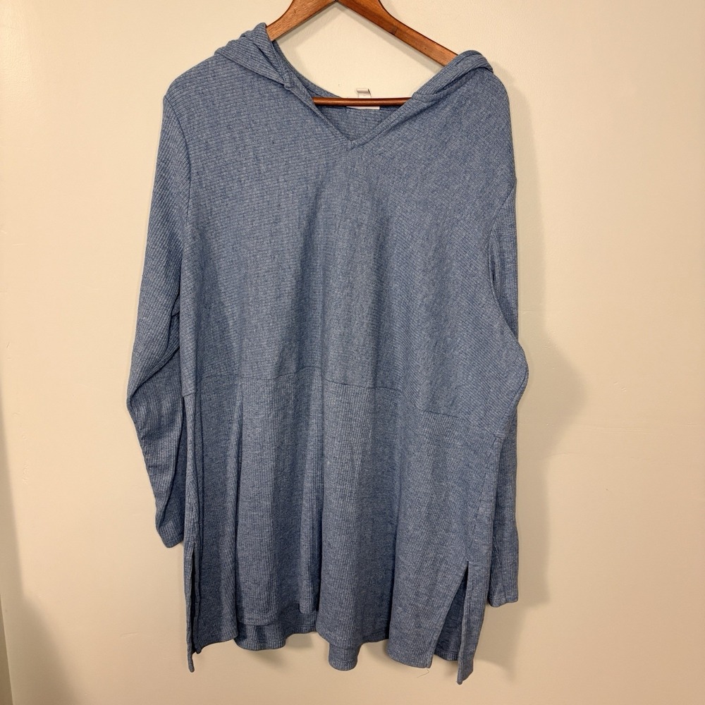 J.Jill Women Size 3X Knit Pullover Sweater Hooded Ribbed Blue Long Sleeve Tunic